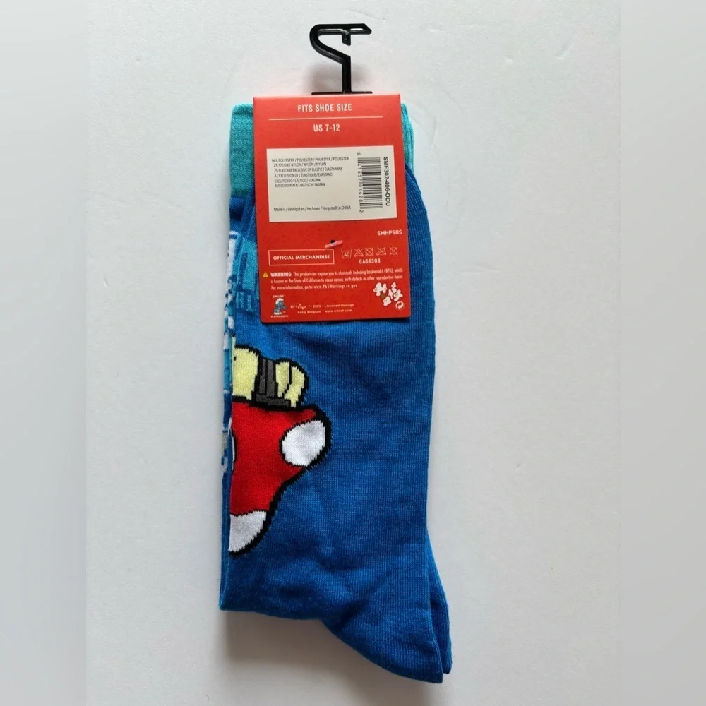 Smurfs Cartoon Crew Socks One Size Blue Graphic Print NWT - Picture 3 of 5